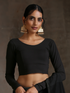Blouse - Black Knit Stretch 3/4 Sleeves Top Blouse